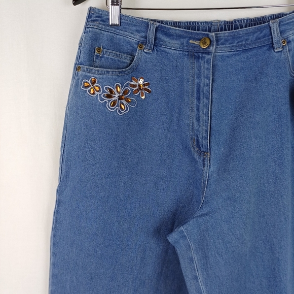 NWT Quacker Factory Bronze Stones and Metallic Floral Bootcut Jeans A16586 - Picture 3 of 8